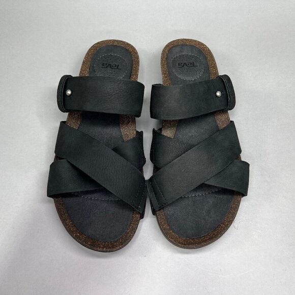 Teva Women's Size 6 Mahonia Black Leather Slide Sandals - Picture 3 of 9
